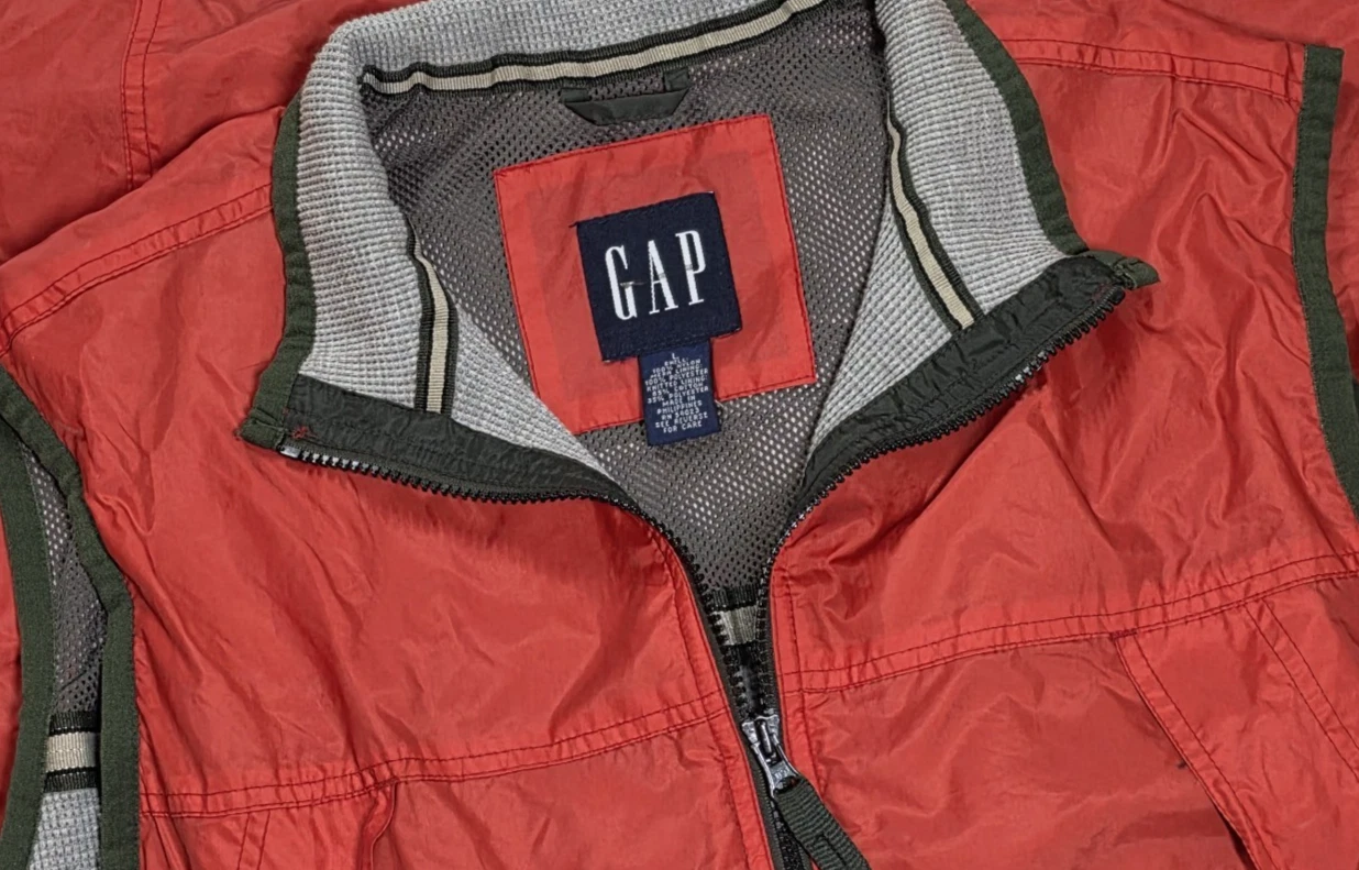 Vtg GAP Vest Men L Orange Thermal Lined Utility Nylon Full Zip Jacket Safari