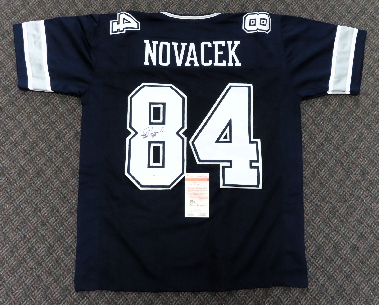 JAY NOVACEK #84 Signed Dallas Cowboys CUSTOM SEWN Football Jersey  XL  JSA COA