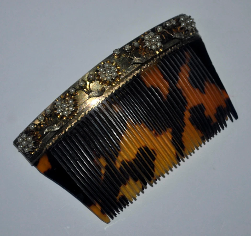 Peine Paineta de reliquia filipina con intrincadas perlas de semillas florales PLATEADO AÑOS 20 Foto 2 de 4