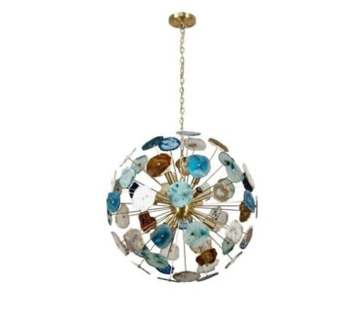 Mid Century Blue Agate Sputnik Chandelier , Modern STELLAR Agate Starburst Light