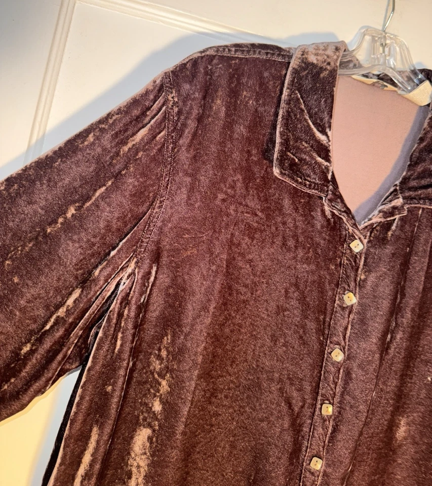 Camisa Top J. Jill Mujer Terciopelo Aplastado Manga Larga Abotonada Marrón Talla XL Foto 4 de 4