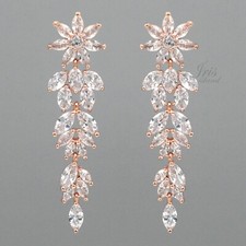 ROSE GOLD Plated Cubic Zirconia CZ Wedding Bridal Drop Dangle Earrings 9358 Prom