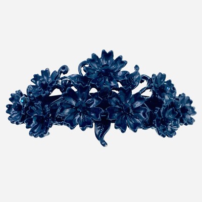 FLOWER BARRETTE Hair Clip Hairpin  Rhinestone Crystal Elegant Nave Blue B6