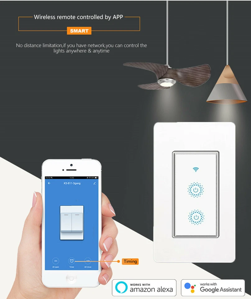 Smart Wi-Fi Double Light Switch works with Alexa Google Home Smart Life App - Image 4 of 4