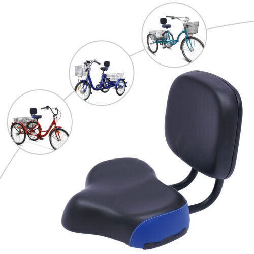 For Tricycle Bike Electric Bicycle Saddle Seat Pad w/ Back Rest Wide Comfort