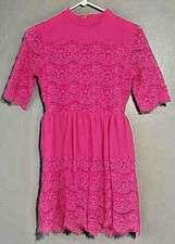 Journey Five Women's Dress Hot Pink Lining Short Sleeve Lace Zipper Size Small