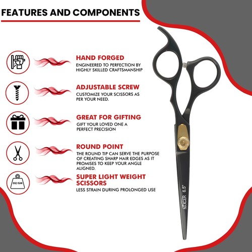 NIXCER HAIR CUTTING SCISSORS RAZOR EDGE JAPANESE STEEL SHEARS 6.5" BLACK/GOLD - Picture 5 of 8