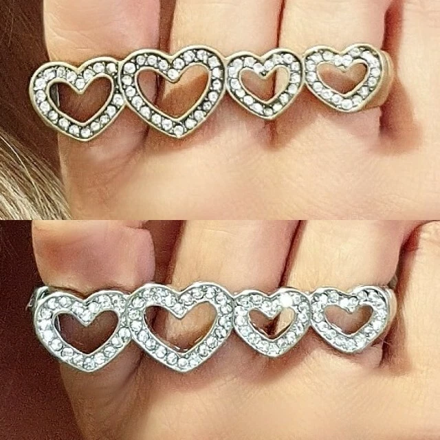 Donna Rap Cantante, Mobster, Gangster Stile, 3-Dita Amore Cuori Cristallo Anello - Immagine 3 di 4