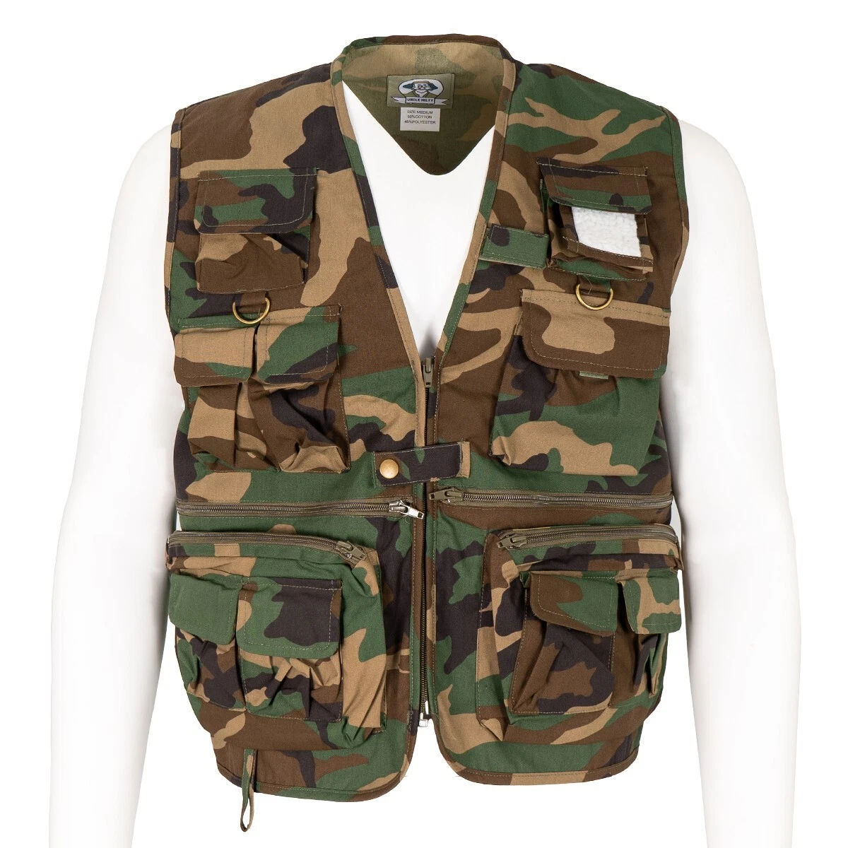Military Style Rothco Uncle Milty Utility Vest - Woodland Camo- Fishing-Hunting