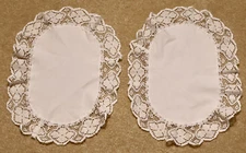 Doily Lace Edge Cotton Center Table Off White Matching Set of 2 Oval 12x9