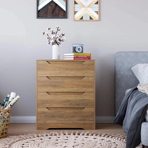 Modern Rustic 4 Drawer Dresser Wooden Chest Of Drawers Storage Cabinet Organizer - Picture 6 of 24
