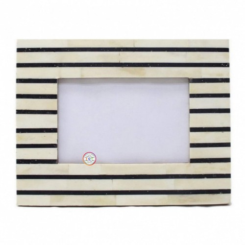 Bone Inlay Photo Frame | Black And Ivory Pinstriped Bone Photo Frame - Picture 10 of 10