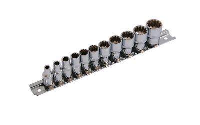 11pc 1/4'' Drive Multi-Fit Socket Set - Metric Imperial Star Torx On Rail