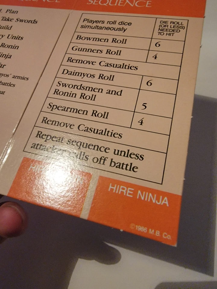 Shogun Samurai Espadas Repuesto Tarjeta Pieza De Colección Milton Bradley Foto 2 de 4