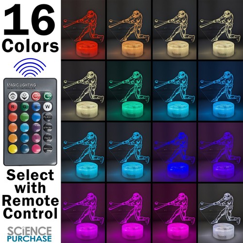 Baseball Swing LED Night Light w/ Remote Control - 16 Colors, 5 Modes, Dimmable - Picture 2 of 9