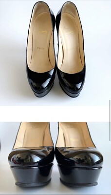 CHRISTIAN LOUBOUTIN BIANCA 140 black patent heels shoes size 37.5