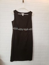 Ann Taylor Loft Brown Dress w/Blue Beads and Embroidery size 6
