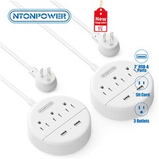 2 Pack Power Strip 3 AC Outlets  2 USB Ports Plug Extender Plug 5ft Power Cord