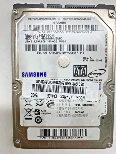 160 GB SATA NOTEBOOK FESTPLATTE SAMSUNG HM160HI NP-N120-KA01DE 2,5'' #NFP689