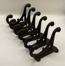 Lot 6 Antique-Style Rustic Brown School Double Coat Hooks Cast Iron Hardware