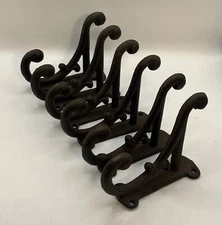 Lot 6 Antique-Style Rustic Brown School Double Coat Hooks Cast Iron Hardware