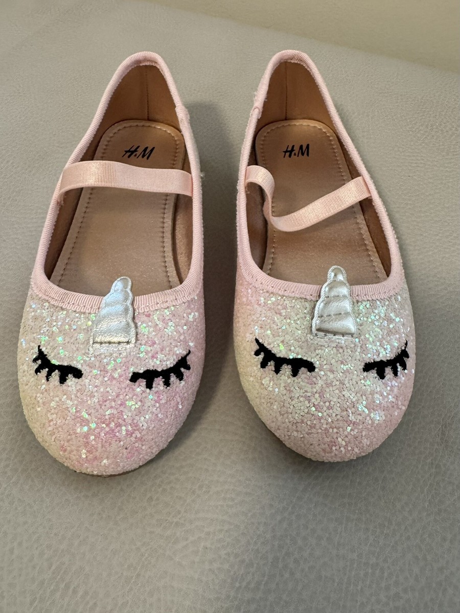 H&M Girls Sparkle Glitter Ballet Flats Unicorn Rainbow Size 11