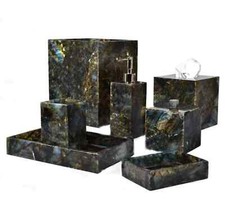 Labradorite Bathroom Vanity Set / Labradorite Stones Bath Accessories Set of 7