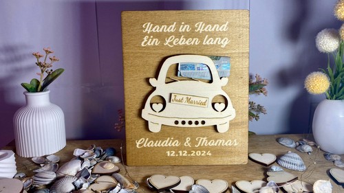 Hochzeitsgeschenk Geldgeschenk Gutschein Gutscheinkarte - Aus Holz - Auto Käfer - Bild 4 von 6