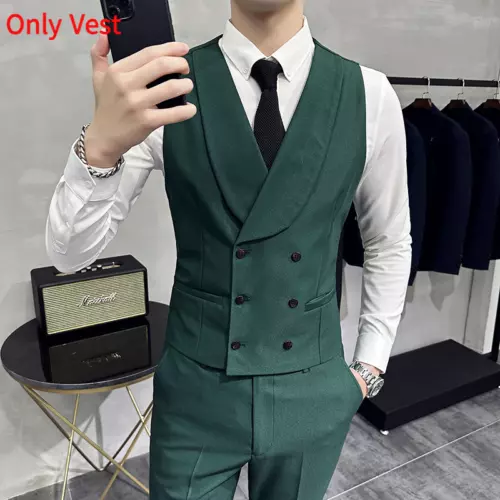 Herren Anzug-Weste schmal Hochzeit Business zweireihig formell Revers Weste Tops - Bild 17 von 22