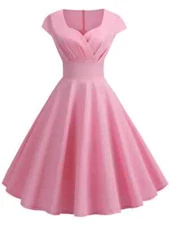 Pink Summer Dress Women V Neck Vintage Robe Elegant Retro pin up Party Office