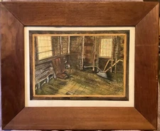 Becky (Rebecca) Dietrich (D’Bec) Original Watercolor Hand Plow, Farm Shed