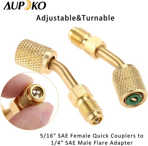 R410A Adapter 5/16" SAE Female Quick Couplers to 1/4" SAE Male Flare, 2 PC 45 De - Picture 2 of 3