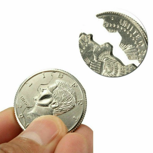 Creative Mouth Close-Up Magic Bite Out Quarter Magic Trick & Restored Half u - Foto 4 di 15
