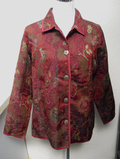 Susan Graver Occasion Jacket Dark Red Floral Brocade Size Medium Classy