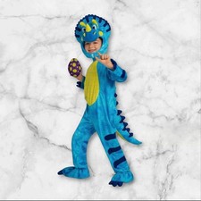 Kids Blue Dinosaur / Triceratops Costume Size S 5  7 Yrs Plush Hooded Jumpsuit