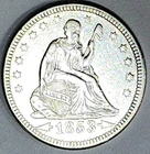 1853 Seated  Liberty Quarter Arrows & Rays High Grade  Old Collection