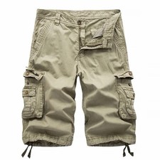 Classic Mens Casual Solid Cargo Shorts Multi Pockets Washed Lounge 30 - 48