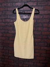Urban Outfitters Sz S Yellow Mary Textured Gingham Dress Bodycon Mini Fairygoth
