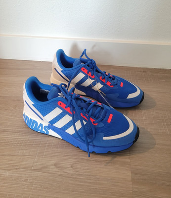 NEW Adidas ZX 1K Boost Sneakers Men's Size 6.5 Glow Blue and Solar Red