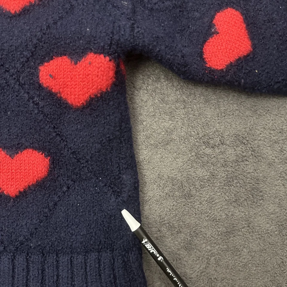 Gigi Mujer Merino Lana Recortada Suéter Talla Mediana Azul Rojo Corazón Patrón Foto 3 de 4