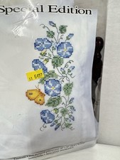 Bucilla Special Edition Cross Stitch Morning Glories Stamped Pillowcases 64975