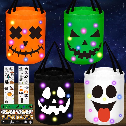 80UncleKimby 4Pcs Halloween Trick or Treat Bucket Candy Bags - LED ...