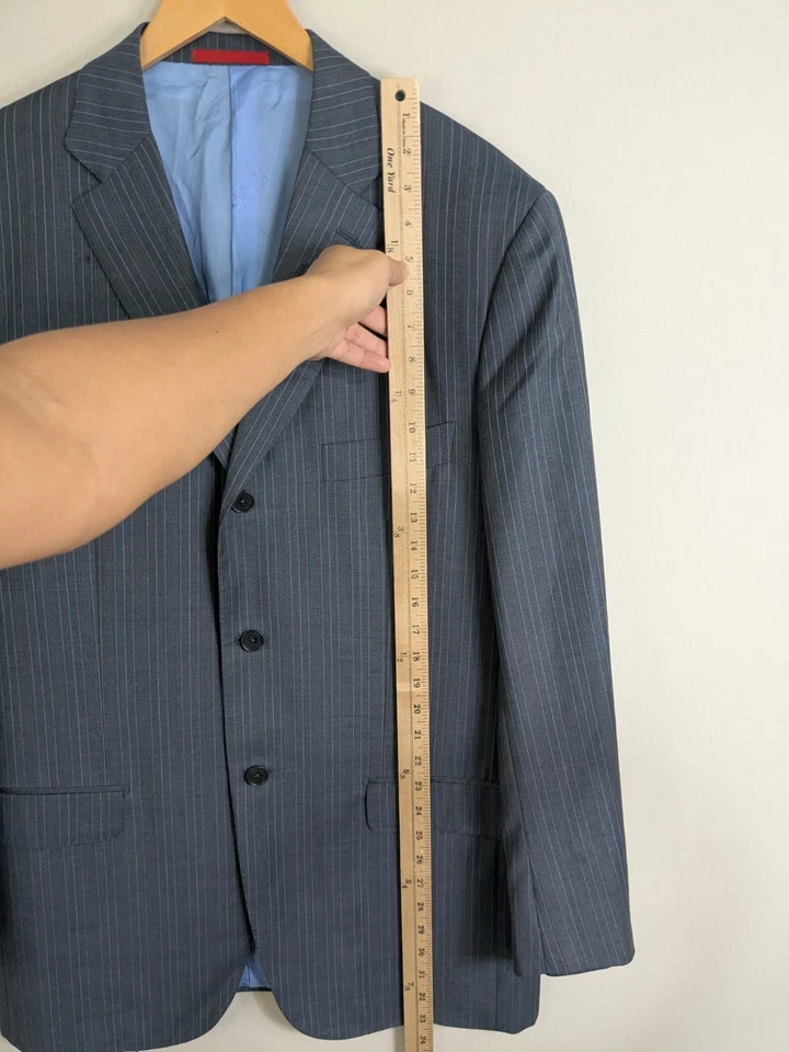 Traje Isaia Napoli Para Hombre 44R Azul Cintura 34x35 Super 130's Lana Rayas Foto 3 de 4