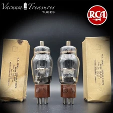 VT-136 RCA Matched Pair Brown Base Black Plates Square Getter USA 807 Tubes '40s