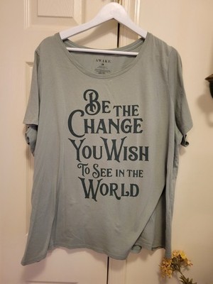 'AWAKE' Graphic T-Shirt, Green W/''BE THE GHANGE..'' 2XL EUC