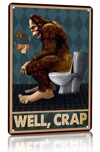 Funny Bigfoot Well Crap Tin Sign Vintage Bathroom Toilet Wall Decor 8x12 Inch - Picture 2 of 8