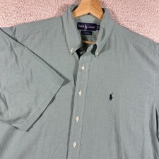 Polo Ralph Lauren Shirt Mens Large Green Check Blake Button Up Short Sleeve Pony