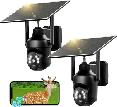 Überwachungskamera 4G LTE Solar 2K HD PTZ Kabellos Outdoor Akku 2er Set