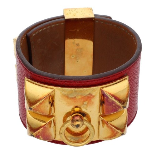 HERMES Collier de Chien S Size Red Gold Metal Used