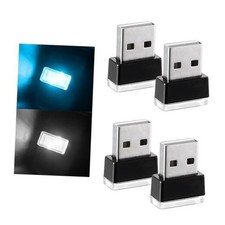 4PCS USB LED Car Interior Atmosphere Lamp, Plug-in USB Interface White Ice Blue